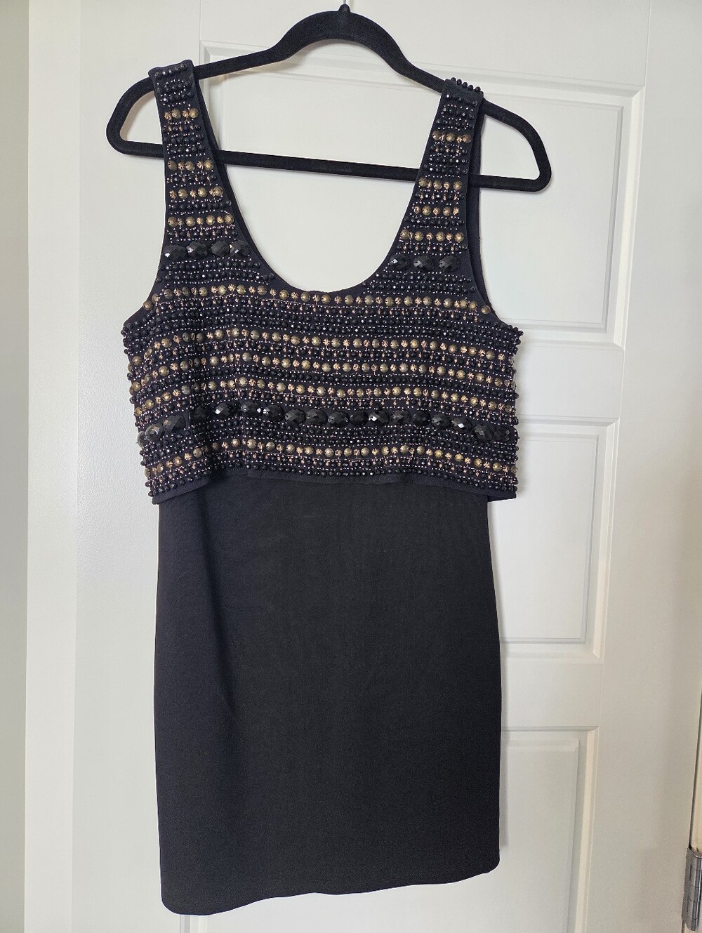 Bebe Black Sleeveless Beaded Cocktail Mini Dress Size Medium Party